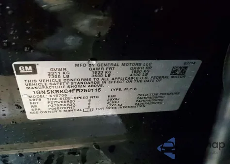 2015 Chevrolet Tahoe K1500 Lt from USA, damaged, VIN 1GNSKBKC4FR250116